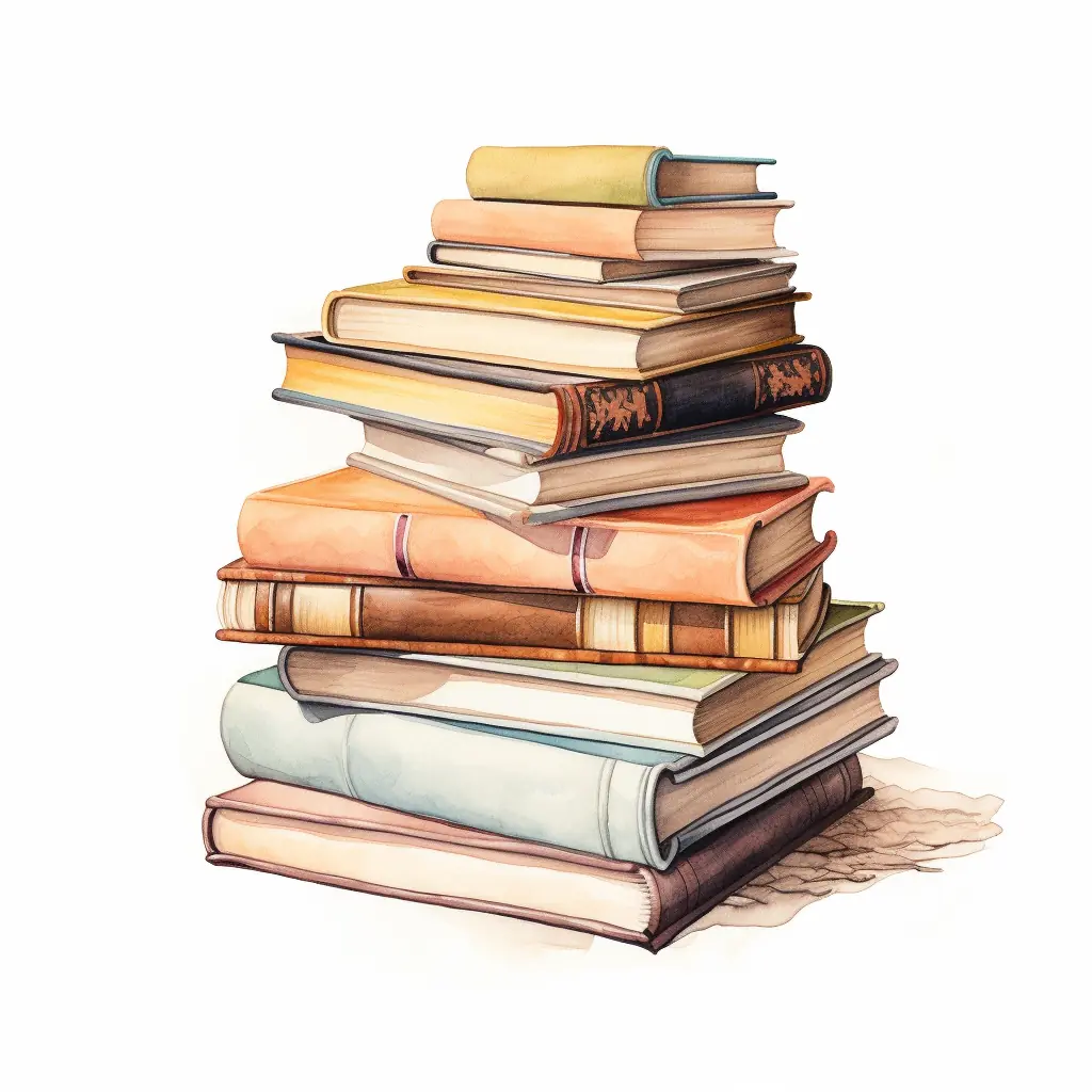Mehrere Bücher in Pastellfarben bilden einen Stapel - eine Zeichnung, die zwischen Realität und Fantasie schwebt. Mehrere Bücher in Pastellfarben bilden einen Stapel - eine Zeichnung, die zwischen Realität und Fantasie schwebt.